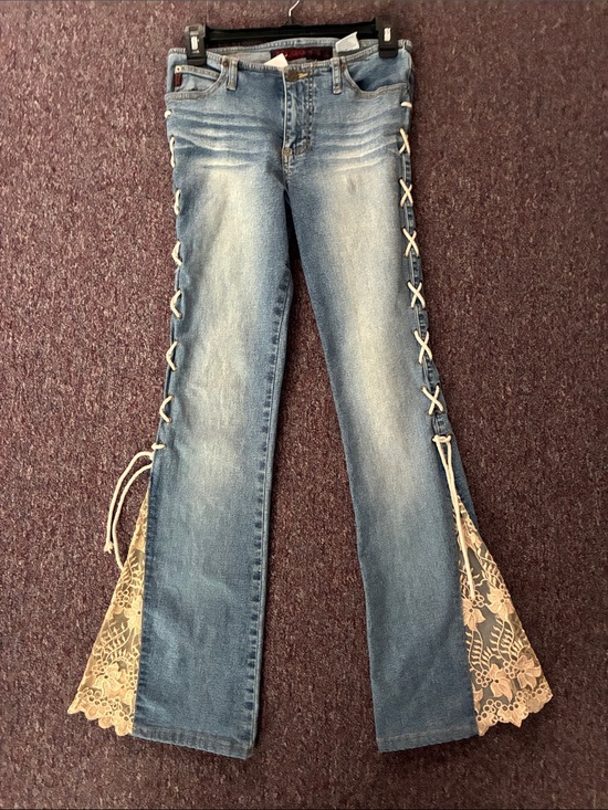 Mudd Denim - Vintage y2k Mudd Women’s Blue Lace-Trim Side Lace-Up Jeans Low Rise Size XS